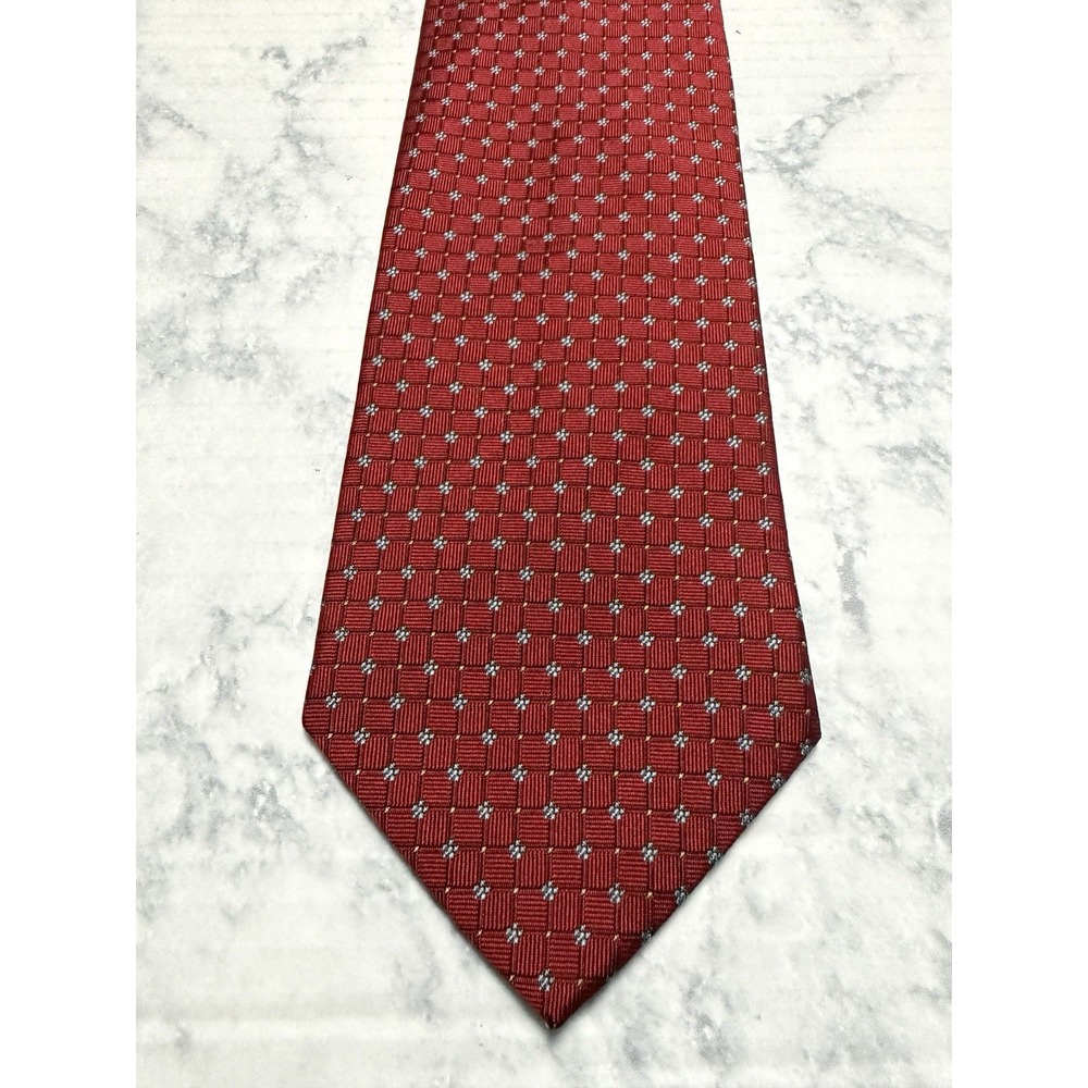 Brooks Brothers 346 Neck Tie Silk Red Weave Square Floral Pattern Made In USA